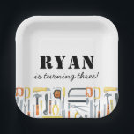 Boy's Construction Builder Birthday  Paper Plate<br><div class="desc">This disposable tableware design features watercolor builder tools and fun typography for your little handyman.</div>