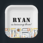 Boy's Construction Builder Birthday  Paper Plate<br><div class="desc">This disposable tableware design features watercolor builder tools and fun typography for your little handyman.</div>