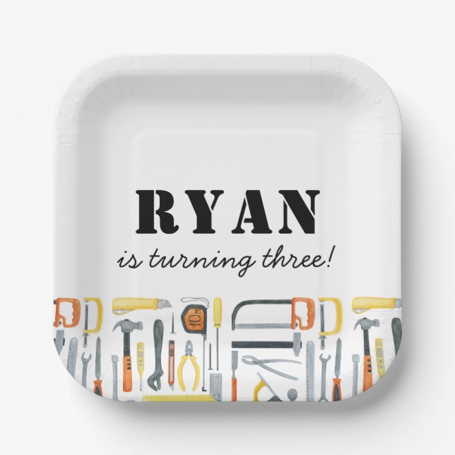 Boy's Construction Builder Birthday  Paper Plate (Front)