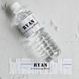 Boy's Construction Builder Birthday Water Bottle Label