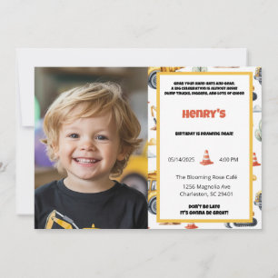 Boys Construction Dump Truck Photo Birthday Invitation