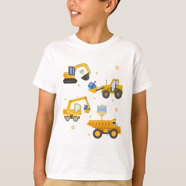 Boys Construction Vehicle Hanukkah Jewish Kids  T-Shirt (Front)