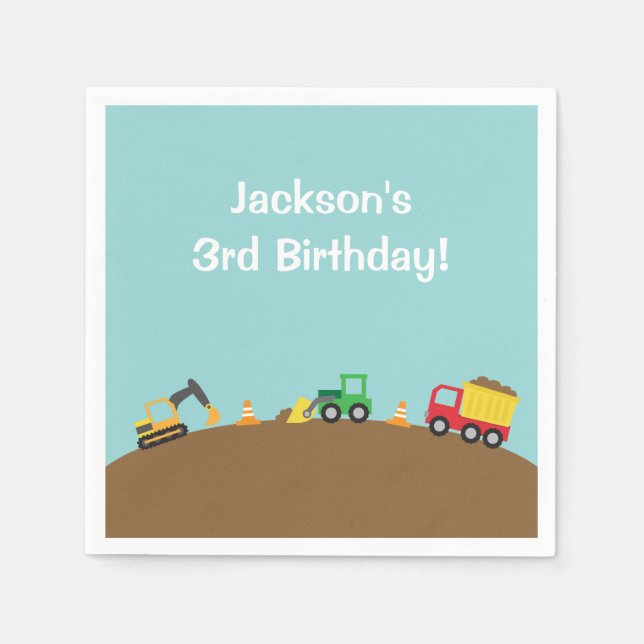Boys Construction Vehicles Theme Birthday Party Napkin (Front)