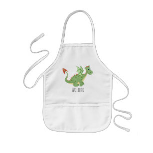 Boys Cool and Magical Green Dragon with Name Kids Apron