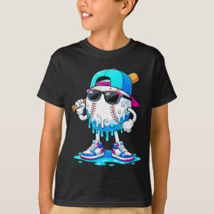 Boys Cool Baseball Ice Cream Drip Funny Kids Youth T-Shirt