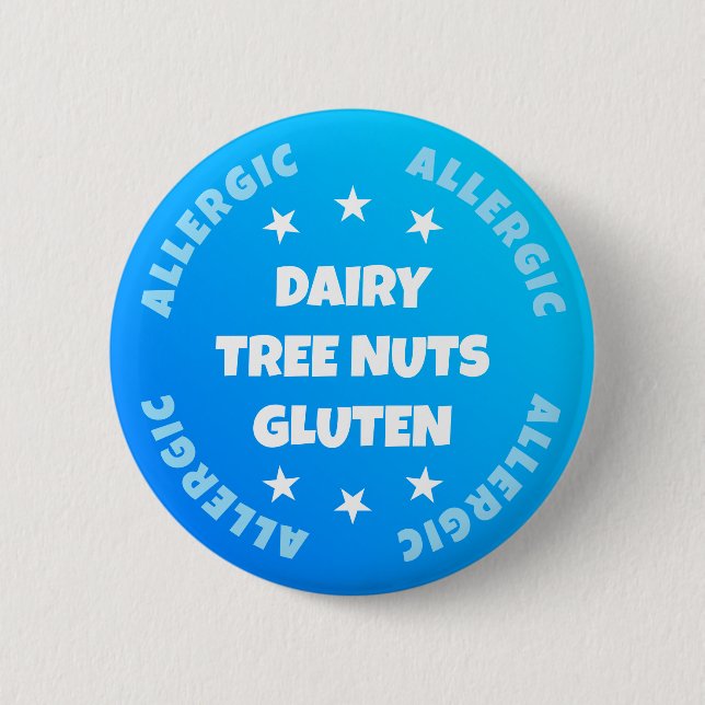 Boys Cool Blue Emergency Contact Food Allergy 6 Cm Round Badge (Front)