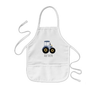 Boy's Cool Blue Farm Tractor with Name  Kids Apron