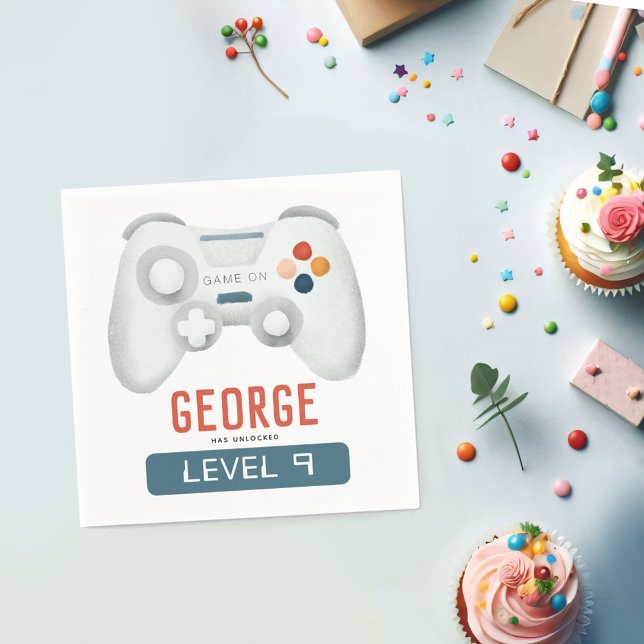 Boys Cool Blue Gaming Kids 9th Birthday Napkin (Creator Uploaded)