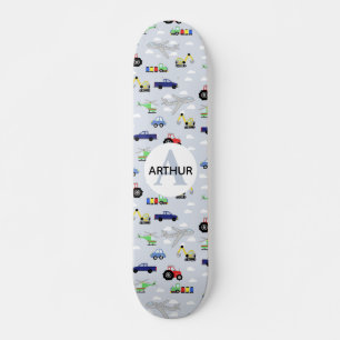 Boys Cool Blue Modern Transport Car Pattern Kids Skateboard