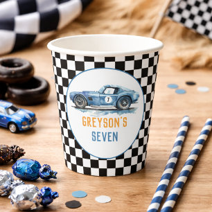 Boys Cool Blue Racing Car Kids Birthday Paper Cups