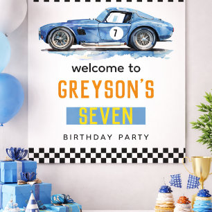 Boys Cool Blue Racing Car Kids Birthday  Poster