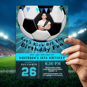 Boys Cool Blue Sporty Custom Photo Birthday Invitation