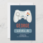 Boys Cool Blue Video Game Kids Birthday Invitation<br><div class="desc">This modern and cool boys 8th birthday invitation design features a gaming design, with a game controller, trophy, headset, and stars, with a dark blue background, and can be personalised with the parent's names and other details necessary for your party. Set as an eighth birthday invite, but easy to edit....</div>