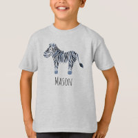 Boy's Cool Blue Watercolor Zebra Safari with Name