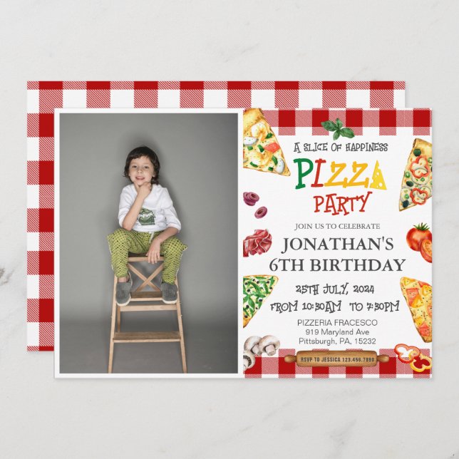 Boys Cool Cute Pizza Birthday party  Invitation (Front/Back)