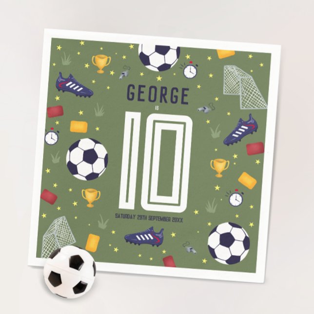 Boys Cool Green Sports Soccer Kids Birthday Napkin (Creator Uploaded)