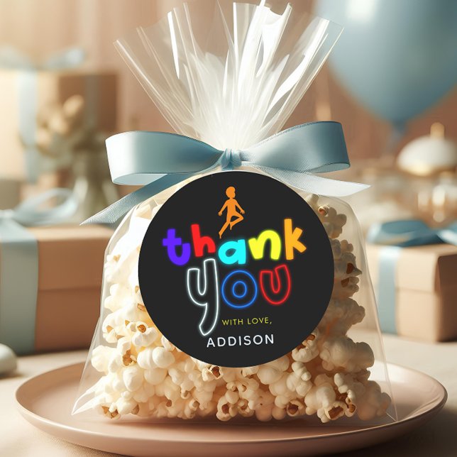  Boys Cool Jump Neon Trampoline Birthday Favour Classic Round Sticker (Creator Uploaded)