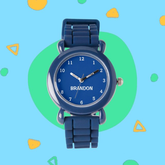 Boys Cool Modern Blue Stylish Custom Name Kids Watch (Creator Uploaded)