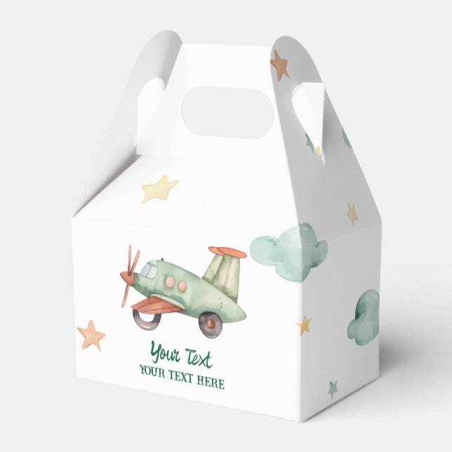 Boys Cool Modern Colourful Aeroplane Birthday Part Favour Box (Front Side)