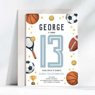 Boys Cool Modern Sports Star Birthday Invitation