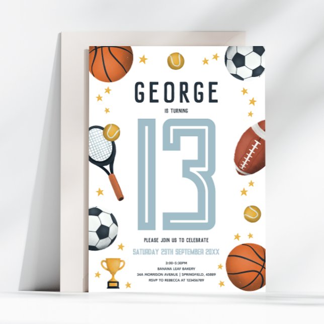 Boys Cool Modern Sports Star Birthday Invitation (Creator Uploaded)