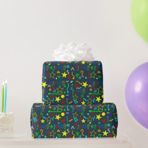 Boys Cool Neon Trampoline Kids Birthday  Wrapping Paper