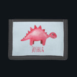 Boys Cool Red Watercolor Dinosaur and Name Kids Trifold Wallet<br><div class="desc">This lovely design features a hand painted red watercolor dinosaur with a striped background,  and can be personalised with your boy's name. Perfect for any dinosaur loving kids first wallet. Check out our store for other gorgeous designs!</div>