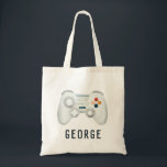 Boys Cool Video Game Kids School Tote Bag<br><div class="desc">This cool and modern blue kids tote bag features a video game controller with ‘game zone’ on the back. The tote can be personalised with your boys name,  the perfect gift for any gaming lover!</div>