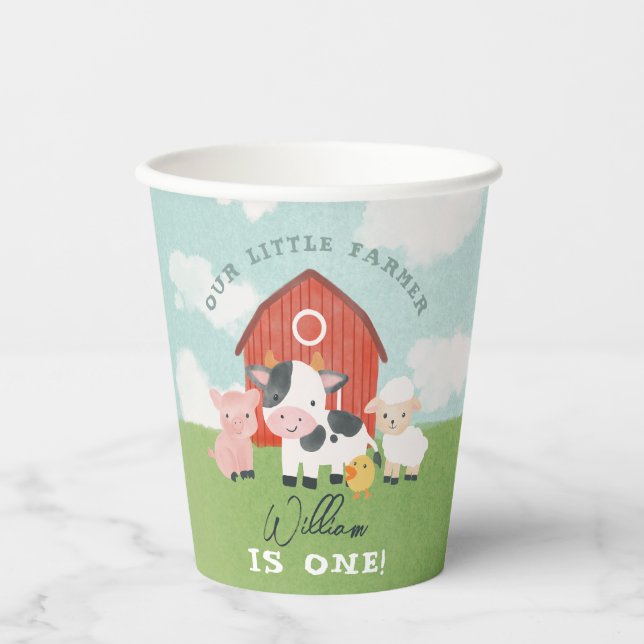  Boys Cowboy Farm Animal Cowboy Birthday Paper Cups (Front)