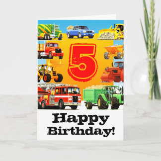 Boy's Custom Construction Truck Happy 5th Birthday Card