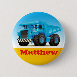 Boys Custom Name Construction Dump Truck 6 Cm Round Badge