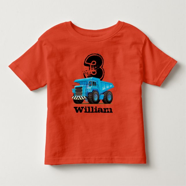 Boy's Custom Name Dumptruck 3rd Birthday Toddler T-Shirt (Front)