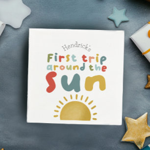 Boys Cute 1st Trip Around The Sun Summer Birthday Napkin