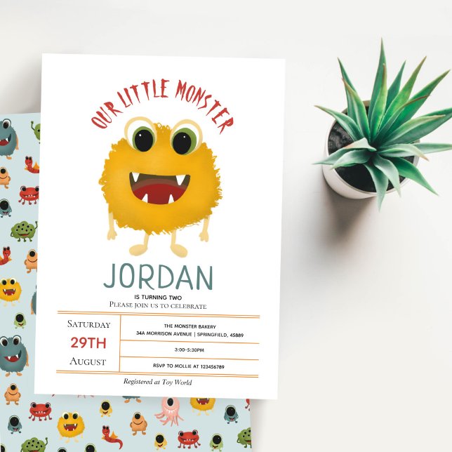 Boys Cute and Fun Monster Kids Birthday Party Invitation (Creator Uploaded)