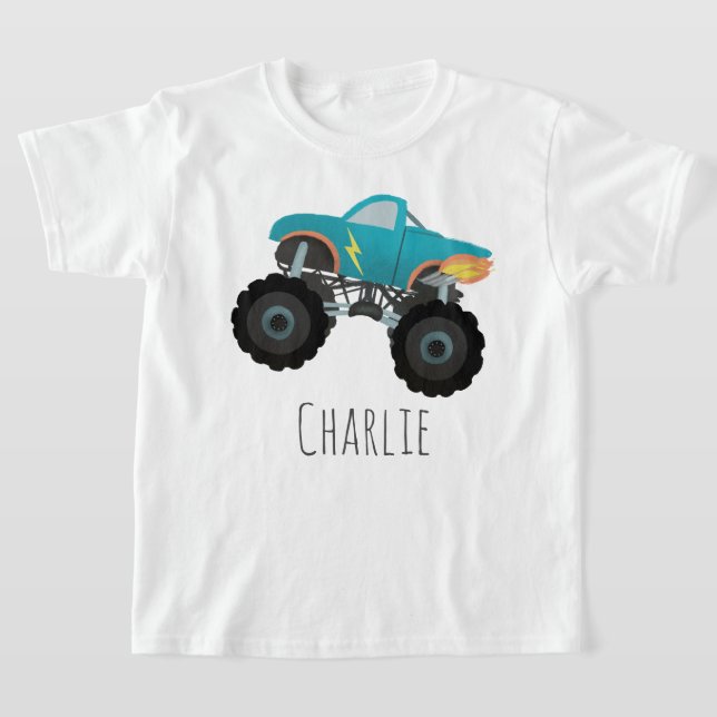 Boys Cute and Modern Blue Truck T-Shirt (Laydown)