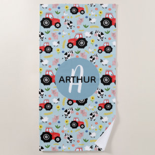 Boys Cute and Modern Farm Animal Pattern Kids Beach Towel