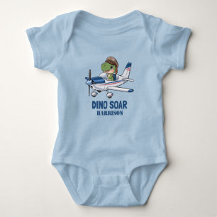 Boys Cute Blue Aeroplane Dinosaur Kids 1st Birthda Baby Bodysuit
