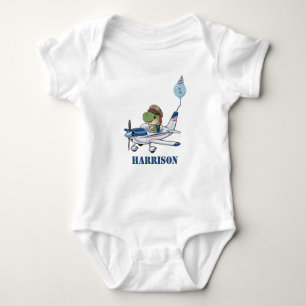 Boys Cute Blue Aeroplane Dinosaur Kids 1st Birthda Baby Bodysuit