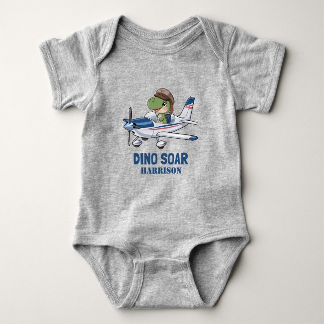 Boys Cute Blue Aeroplane Dinosaur Kids 1st Birthda Baby Bodysuit (Front)
