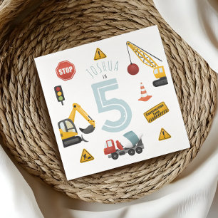 Boys Cute Blue Construction Kids 5th Birthday Napkin
