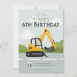 Boys Cute Blue Construction Kids Birthday Invitation<br><div class="desc">This cute and modern construction-themed kids birthday invitation design features a blue building cartoon design, with a digger on a road. The invite can be personalised with your boys name and other details necessary for your party. The perfect addition to your child's birthday party. This invitation is set for a...</div>
