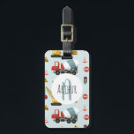 Boys Cute Blue Construction Transport Name Kids Luggage Tag<br><div class="desc">This cute and modern blue custom kids luggage tag design features a blue construction transport pattern, with a yellow digger, cement mixer, crane, and road signs. There is also space for you to add your boys name and monogram in a beautiful font. The perfect construction-themed gift for your little builder!...</div>