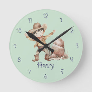 Boy's Cute Blue Cowboy Wall Clock