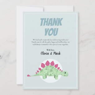 Boys Cute Blue Dinosaur Jungle Baby Shower Thank You Card