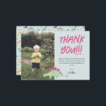 Boys Cute Blue Dinosaur Jungle Kids Birthday Thank You Card<br><div class="desc">This cute and modern boys birthday thank you card design features a place to add a photo, with a dinosaur pattern on the back featuring pastel blue dinosaur cartoons, with a t-rex, stegosaurus, rainbows and jurassic jungle plants. The card can be personalised with your own text. The perfect dinosaur themed...</div>