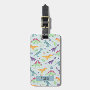 Boys Cute Blue Dinosaur Pattern Name Kids Luggage Tag
