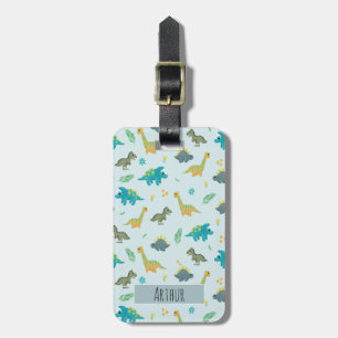 Boys Cute Blue Dinosaur Pattern Name Kids Luggage Tag