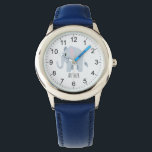 Boys Cute Blue Elephant & Name Kids Watch<br><div class="desc">This cute modern kids watch features a blue elephant cartoon,  and can be personalised with your boys name. With clear,  easily readable numbers,  this 'first' watch is great for kids or toddlers just starting out on learning the time. The perfect jungle safari themed design for your little one!</div>
