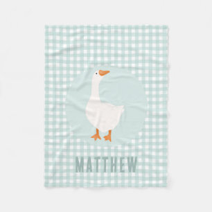 Boys Cute Blue Gingham Goose Farm Kids Fleece Blanket