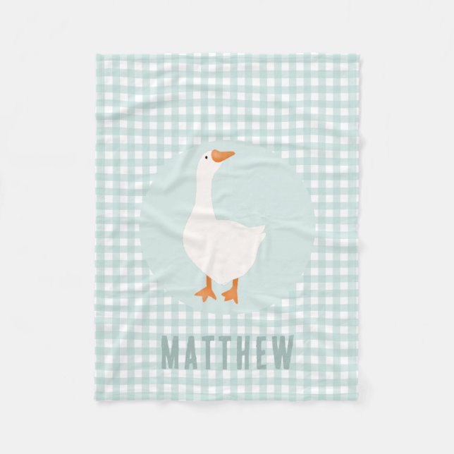 Boys Cute Blue Gingham Goose Farm Kids   Fleece Blanket (Front)